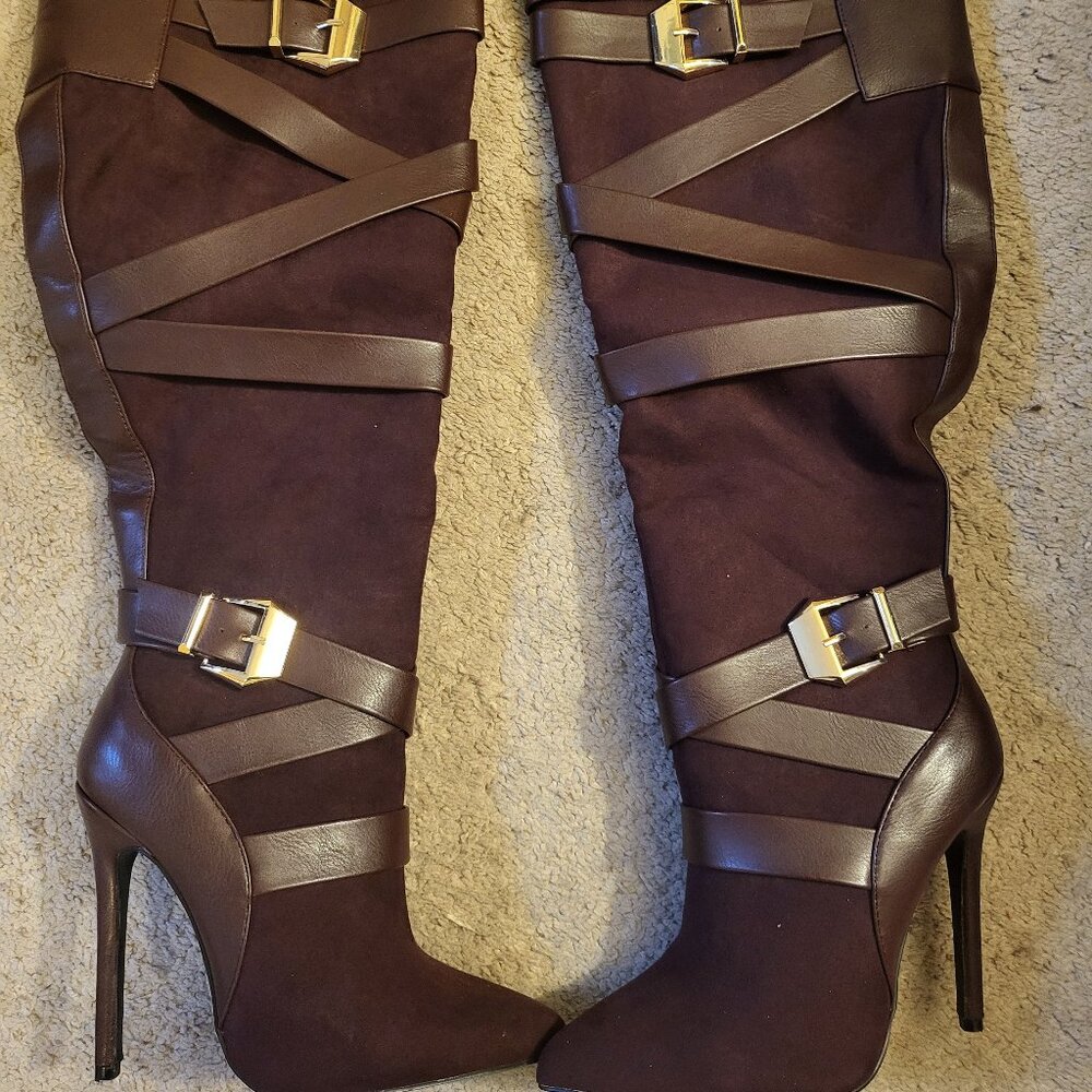 Brown Thigh High Stiletto Boots